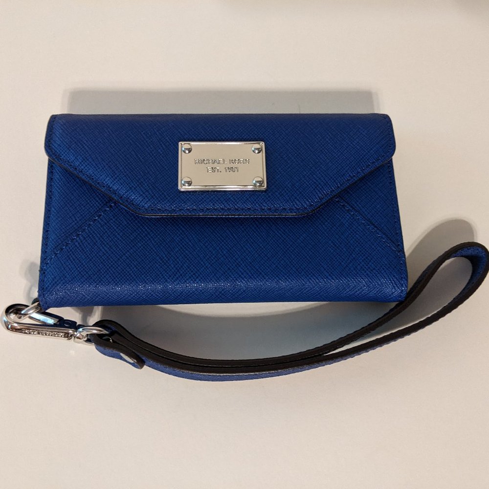 NEW--Michael Kors Sapphire Saffiano Leather Phone/Wallet Clutch